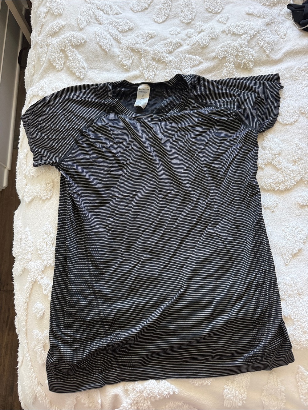 Athleta Black and White Striped workout Tee